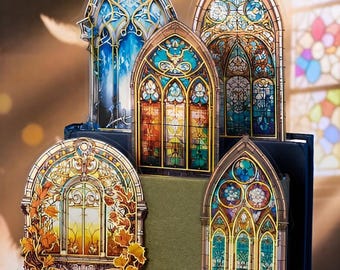 10 laser foiled, PET stickers. Gothic windows. Cathedral windows. Stained glass. Stationery. scrapbooking