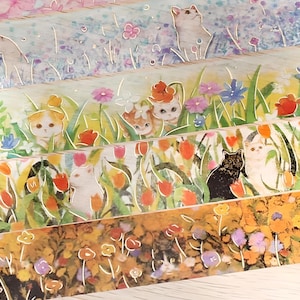 Washitape met achtergrondmuziek. Katten. Schilderijen. Katten en bloemen. Bloemenveld.