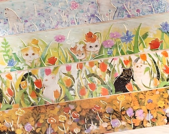 BGM washi tape. Cats. Paintings. Cats and flowers. Flower field.