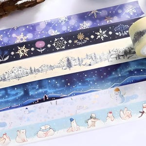 Fita washi BGM. Inverno limitado 2024. Luzes do norte. Aurora. Ursos polares. Bonecos de neve. Flocos de neve.