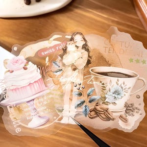 10 grote stickers. Animemeisjes, katten en koffieliefhebbers. Bakbenodigdheden. Koffiepauze. Bakkerij