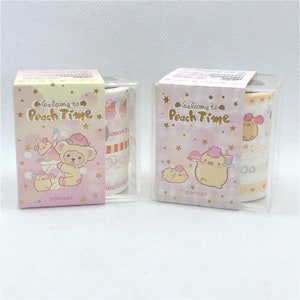 1 box, 3pcs set, kawaii, cartoon, washi tape. Peach time. Teddy bear. Chick.