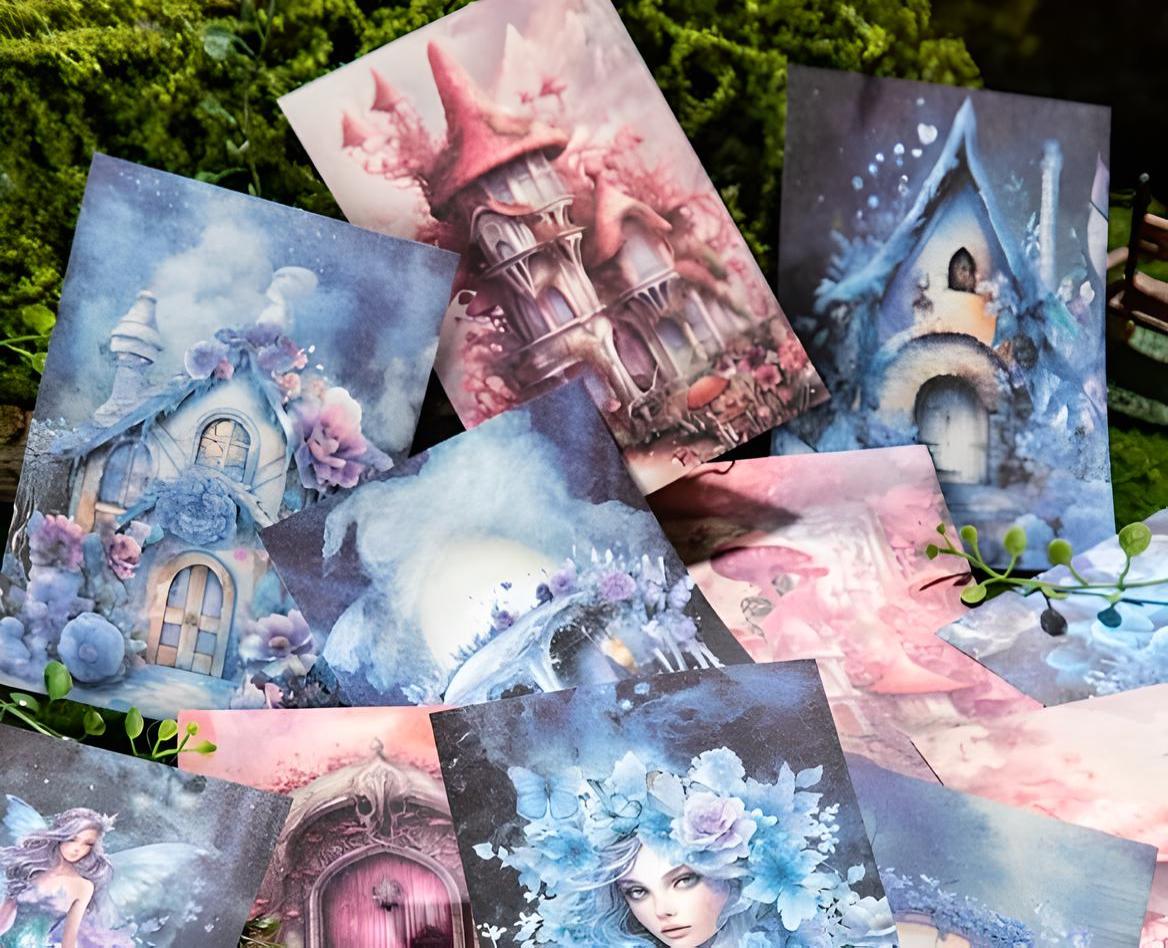 30 material, decorative, scrapbooking, background paper sheets. Fantasy. Fairytale. Fairy house. Forest