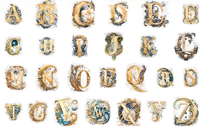 26 Alphabet Letters Stickers. PET, Matte. Embellishment. Gemstones