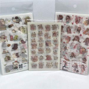 6 sheets, precut, washi paper stickers. Anime, kawaii. rabbit, cat and girl, cat girl, llama stickers
