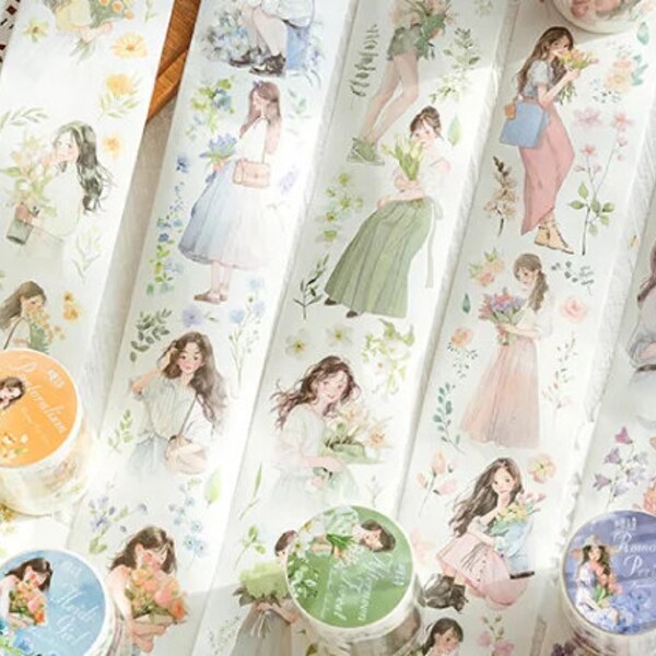 Washi paper. Gentle, romantic girl. Flowers. Stickers. Embellishment.