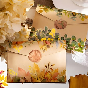 15 stuks, PET-stickers. Verguld. Gouden folie. Herfstbladeren. Herfstbladeren. Paginarand