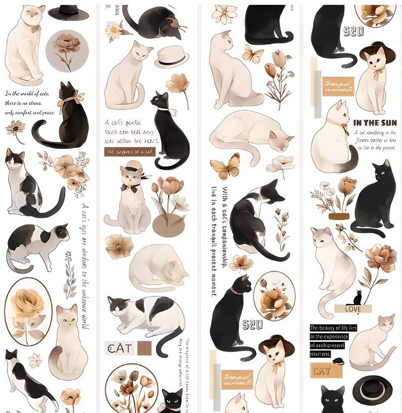 Cartoon. Anime. PET tape. Cat . Sakura panda. White rabbit from Alice in Wonderland. Cat