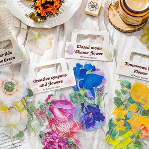 20, haute définition, plantes, feuilles, fleurs, autocollants PET. Scrapbooking, planificateur, fourniture de journalisation
