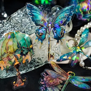 10 autocollants décoratifs en PET, texturés, fantaisie, peints au laser. Clés ailées. Lampes de table. Lanternes. Portes.