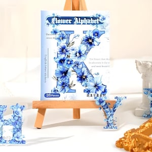 26 lettres de l'alphabet. Autocollants PET. Lettres décorées. Fleurs embellies.