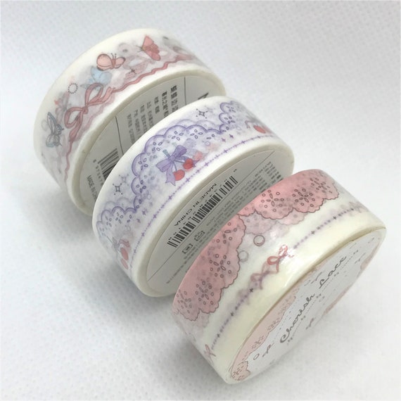 1pcs, Lace Washi Tape. Page Edge Washi Tape. Page Decor Washi Tape.  Embellishment. Cherry. Lace. Butterflies. 