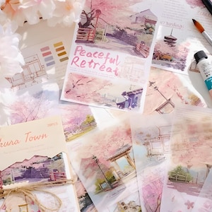 20 papiers décoratifs. Illustrations. Scrapbooking. européenne. la ville des sakura. Grèce.