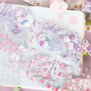 1 rolka, wspaniała, kwiat, taśma PET. Zawilec. Tulipan. róże. Kwiaty wiśni. Sakura.