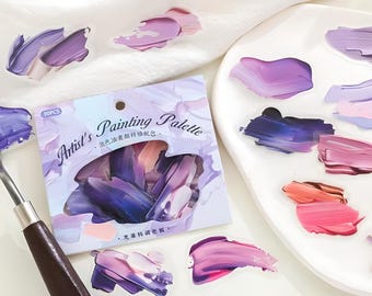 30 thick color brushes stickers. PET stickers. Artist color palette. Painting