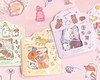 Adesivi di carta kawaii, cartone animato, washi. Gatti. Pecora. Gatto siamese. cancelleria