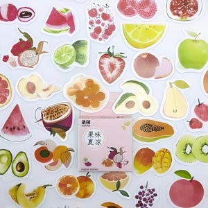 6 designs. Food and fruit plastic stickers.