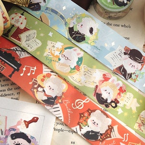 1pcs, musicians, composers, historical figures, scientists, cats, dogs, cartoon, gold foil, washi tape