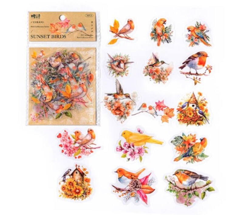 30 PET Stickers. Birds Collection. Tree Branches. Finch. Hummingbird ...
