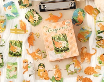 60 PET stickers. KAwaai. Cat. Tuxedo cat. Orange cat. Cat's life. Stationery. Scrapbooking. Planner. Journaling.