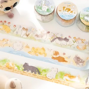 Cartoon, adorable cats, puppy dog, rabbit, PET tape. Die cut. Beach dog. Garden cat. Mushroom rabbit.