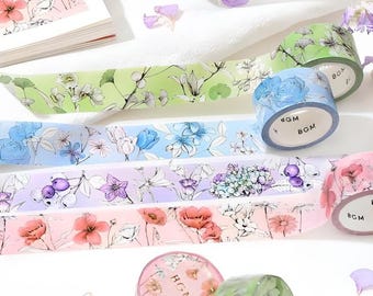 BGM. Washi tape. Drawings. Flowers. Spring. Berries. Iris. Tulip. Poppy. Daisy.