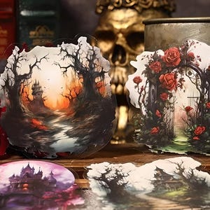 20 Halloween. Naklejki PET. Dwór. Bramy domów. Róże. Zamki. Most.