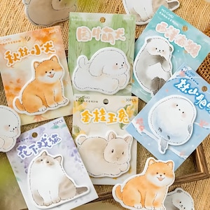 Set da 5 pezzi, post-it. 150 fogli adesivi. Animali dei cartoni animati. Cane Shiba. Gatto. Uccello. Coniglio. Lontra.