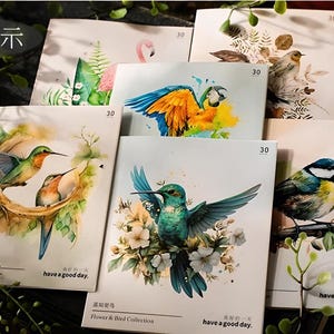 30 stickers. Birds. Watercolor. Illustrations. PET material.