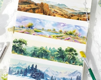 PET tape. Scenery. Spring. Winter. Field. Mountains. Nature. Countryside. Stationery. Scrapbooking.