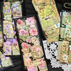 3 arkusze, nieobcięte, folia, naklejki PET. Kwiaty. Pamiętnik. Pismo odręczne. Apteka. Botaniczne