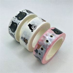 1pcs, cartoon, kawaii, black cat, cat faces, washi tape