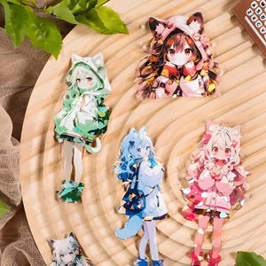 10 facettes, kawaii, manga, anime, fille chat, autocollants. Scrapbooking. Journalisation