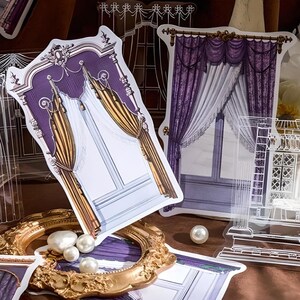 10 pcs, decorative, material, scrapbook paper. Vintage windows. Drapes. Console