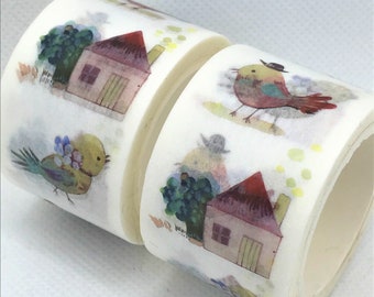 1 Rolle, Cartoon, Vögel und Vogelhaus Washi Tape, Masking Tape