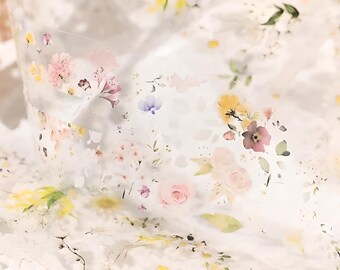 Delicate, spring flowers, PET tape. Matte. Butterflies. Daisy. Roses. Purple flowers. wildflowers.