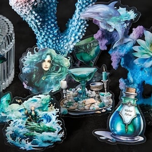 40 autocollants en PET. Mat. Halloween. Magie. Déco. Chaudron. Sorcière. Phénix. Potion.