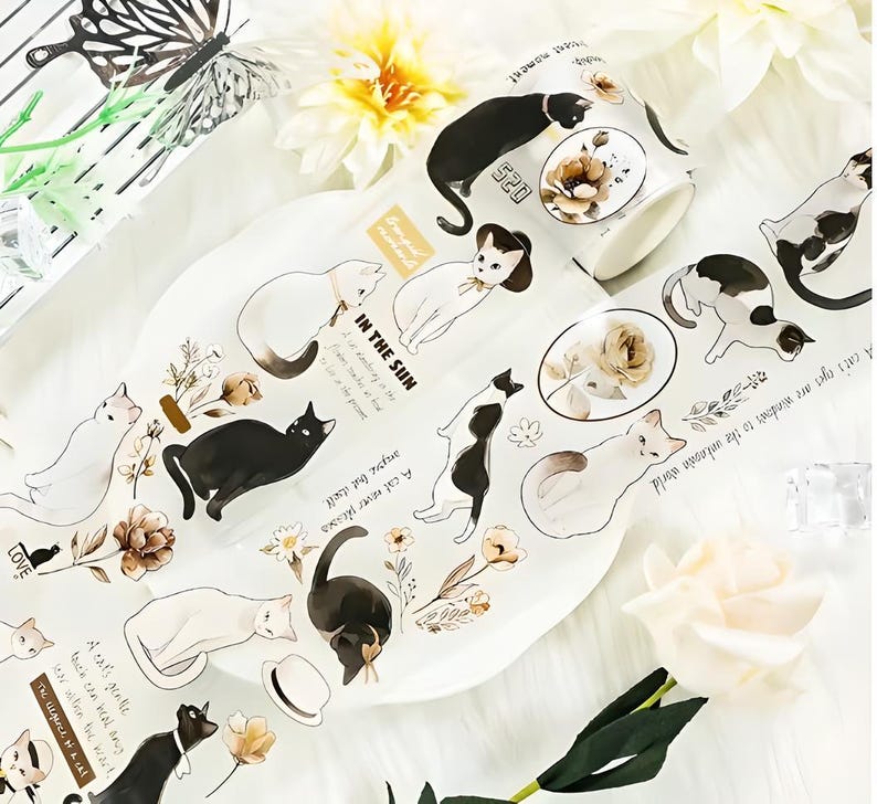 Cartoon. Anime. PET tape. Cat . Sakura panda. White rabbit from Alice in Wonderland. image 1