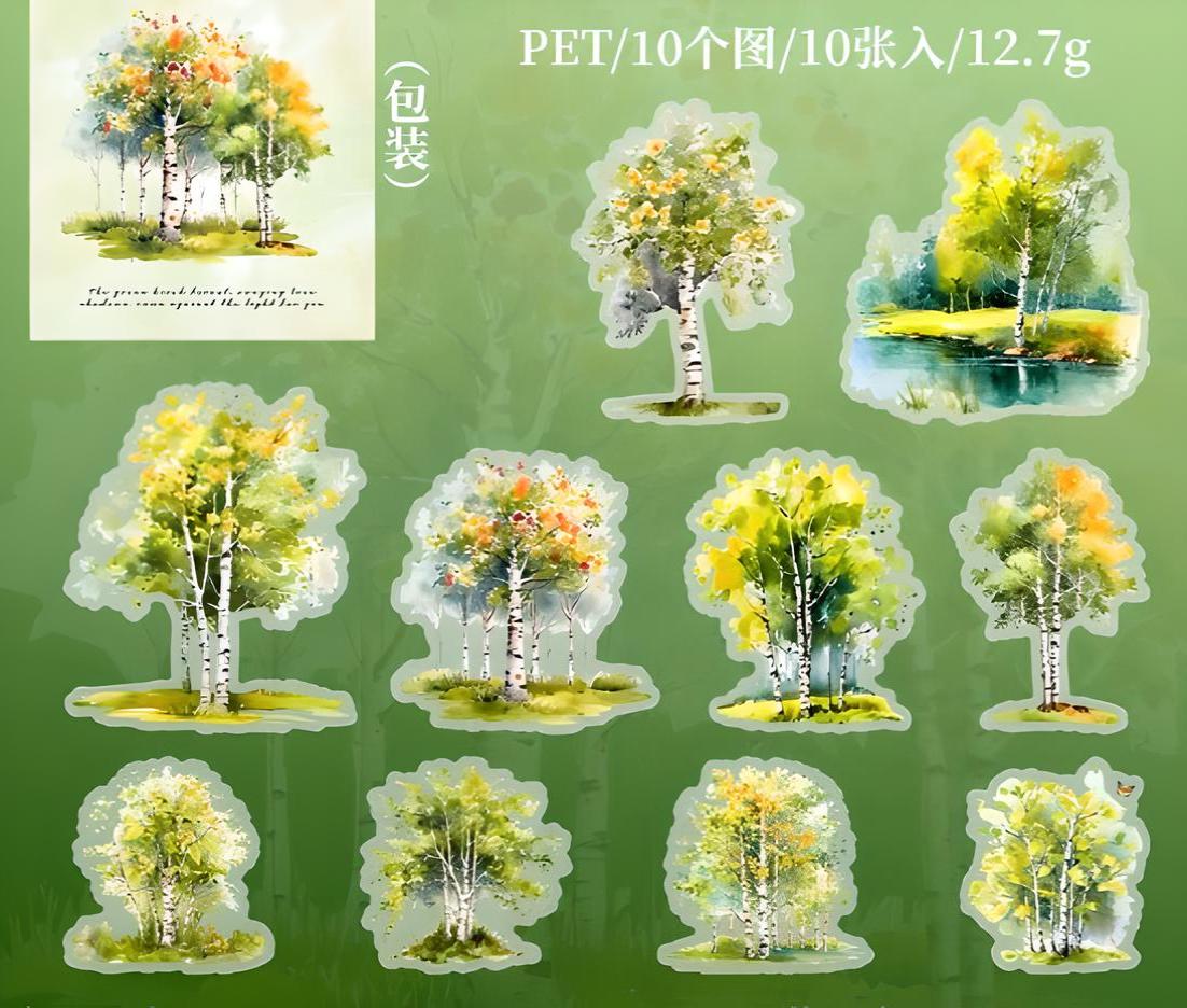 Sticker Brou Tree 20 PET Stickers. Birch. Trees. Foliage. Seasons. Nature. Forest. Park ...