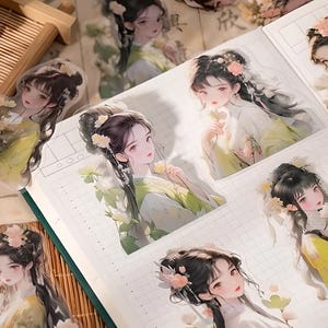 30, animemeisje. Traditionele Chinese mode, kleding, stijl. Romantisch. Bloemen.