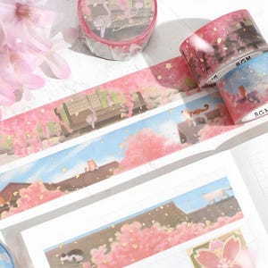 Ruban adhésif Washi pour musique de fond. Printemps 2024. Sakura Limited. Les chats. Bonbons aux fleurs de cerisier. Japon