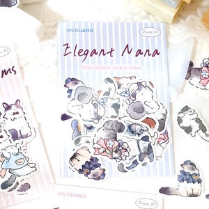 30 funny, washi, cat stickers. Cartoon. Kawaii.