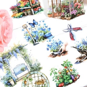15, adesivos de amor por jardinagem. Quintal. Campo. Estufa. Jardim de produtos. Plantando flores.
