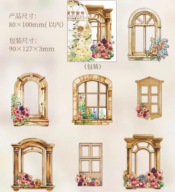 10 Cardstock Stickers. Windows. Hollow Windows. Balcony. Flowers. - Etsy