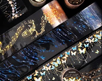 Foiled PET tape. Music. Pentagram. Music sheet. Melody. Butterfly. Stars. Stationery. Scrapbooking. Planner. Journaling
