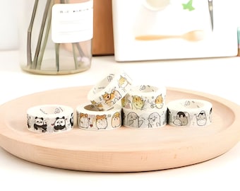 Dibujos animados, animales kawaii washi tape, cinta adhesiva. mapache, pájaro amarillo, perro Shiba, hámster