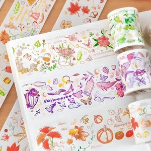 1 pz, lamina, nastro washi, adesivi, fornitura collage. Viaggi, fantasy, autunno, autunno, oggetti giapponesi, fiori e frutti da giardino