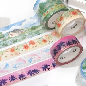 Achtergrondmuziek. Summer Limited 2023. Washi-tape. Hortensia. Palmboom. Zonnebloem. Papaver.