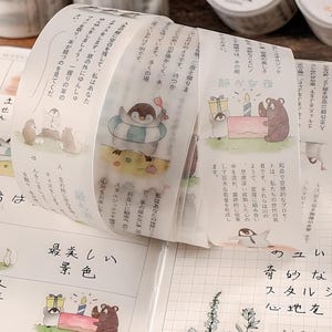 1 stuk, tekenfilm, verhaal Japanse pinguïn. Script en illustratie. Collage. Tijdschriftbenodigdheden
