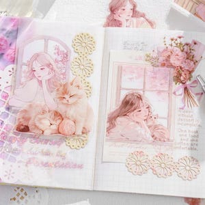 30 matte, PET stickers. Anime. Girls with cats. Romantic. Planner. Decorative.